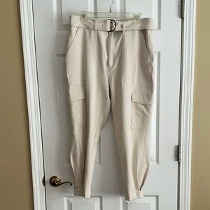 Banana Republic Slim Refined Utility Cargo Pants with Belt Cream White 14 R